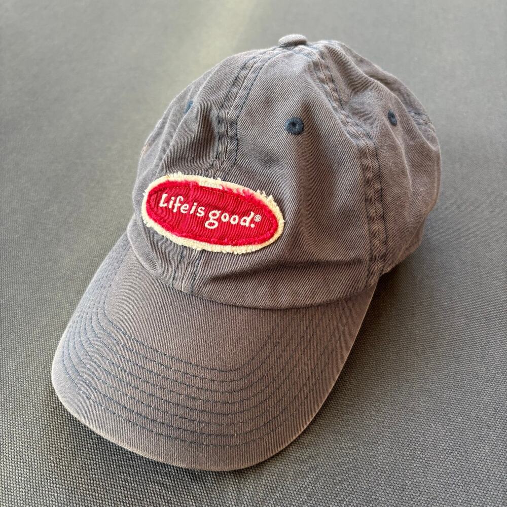 Life is good embroidered logo strapback baseball cap hat grey
